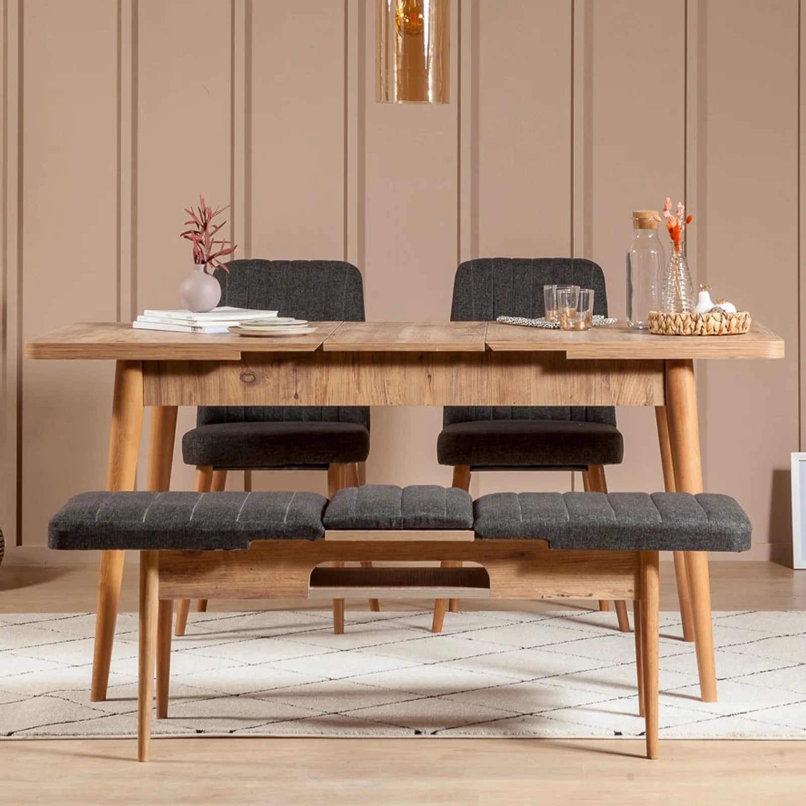 Sembol Açılır Masa Takımı Atlantik Antrasit 70x110 (1 Masa + 1 Bench + 2 Sandalye), görsel 2