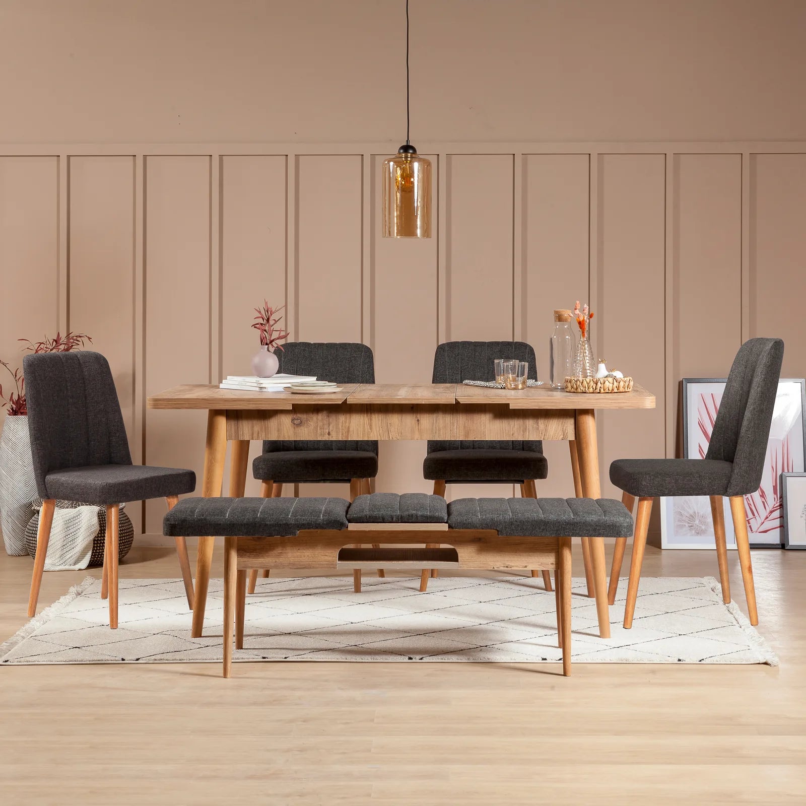 Sembol Açılır Masa Takımı Atlantik Antrasit 70x110 (1 Masa + 1 Bench + 4 Sandalye), görsel 2