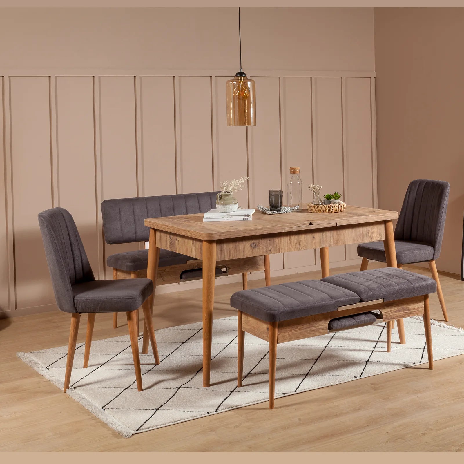 Sembol Açılır Masa Takımı Atlantik Soho Antrasit 70x110 (1 Masa + 1 Bank + 1 Bench + 2 Sandalye), görsel 2