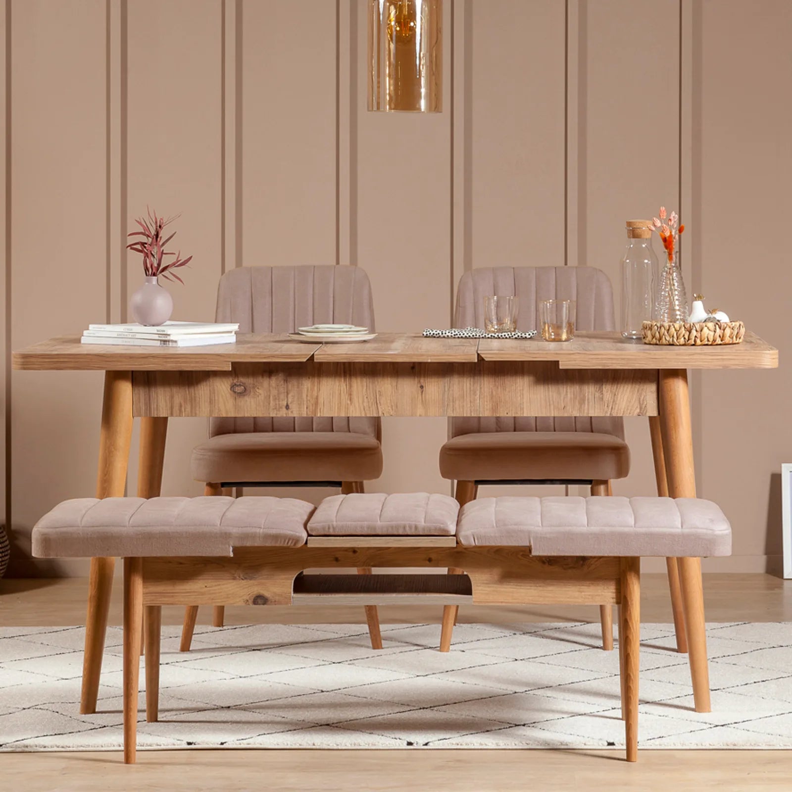 Sembol Açılır Masa Takımı Atlantik Taş 70x110 (1 Masa + 1 Bench + 2 Sandalye), görsel 2