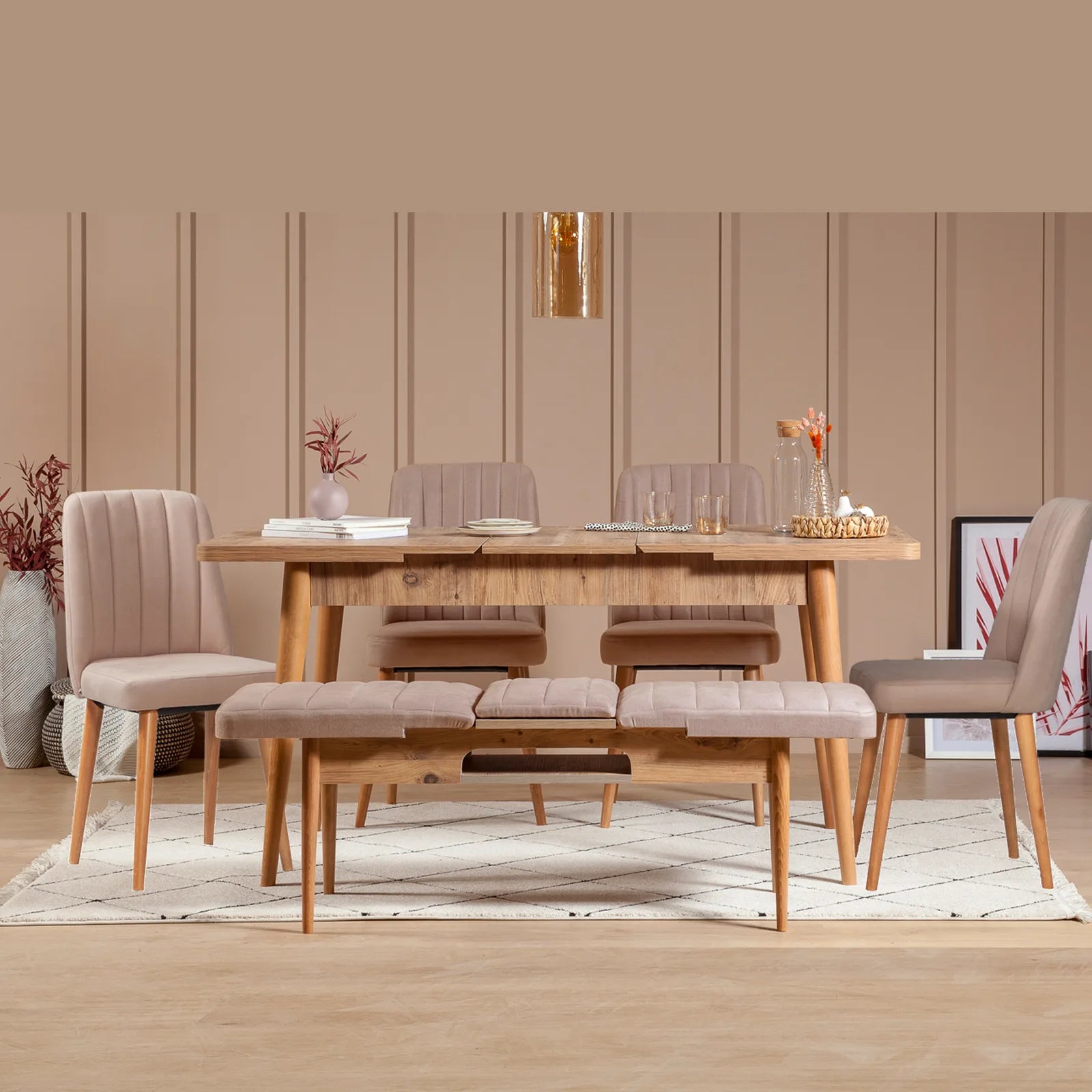 Sembol Açılır Masa Takımı Atlantik Taş 70x110 (1 Masa + 1 Bench + 4 Sandalye), görsel 2