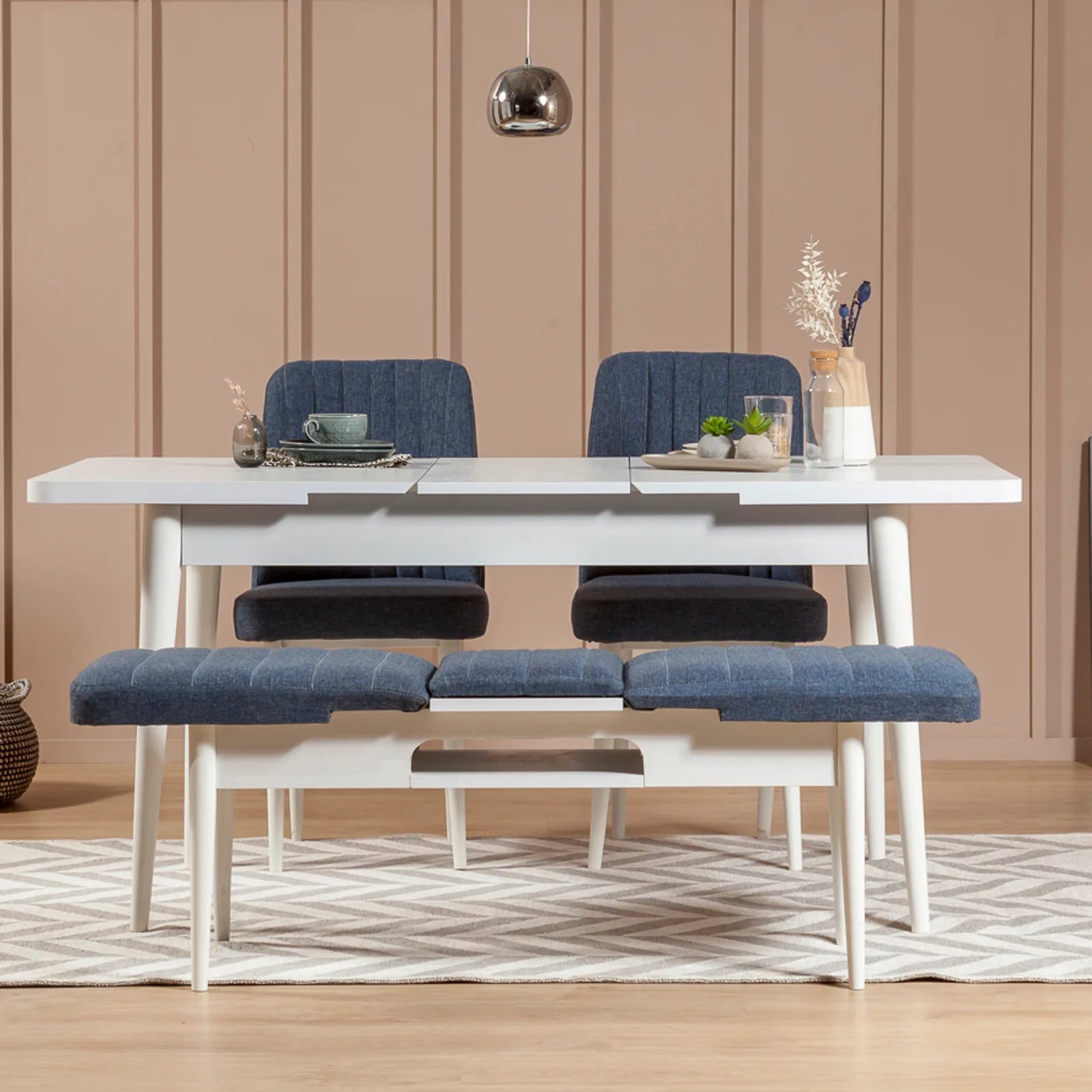 Sembol Açılır Masa Takımı Beyaz Lacivert 70x110 (1 Masa + 1 Bench + 2 Sandalye), görsel 2