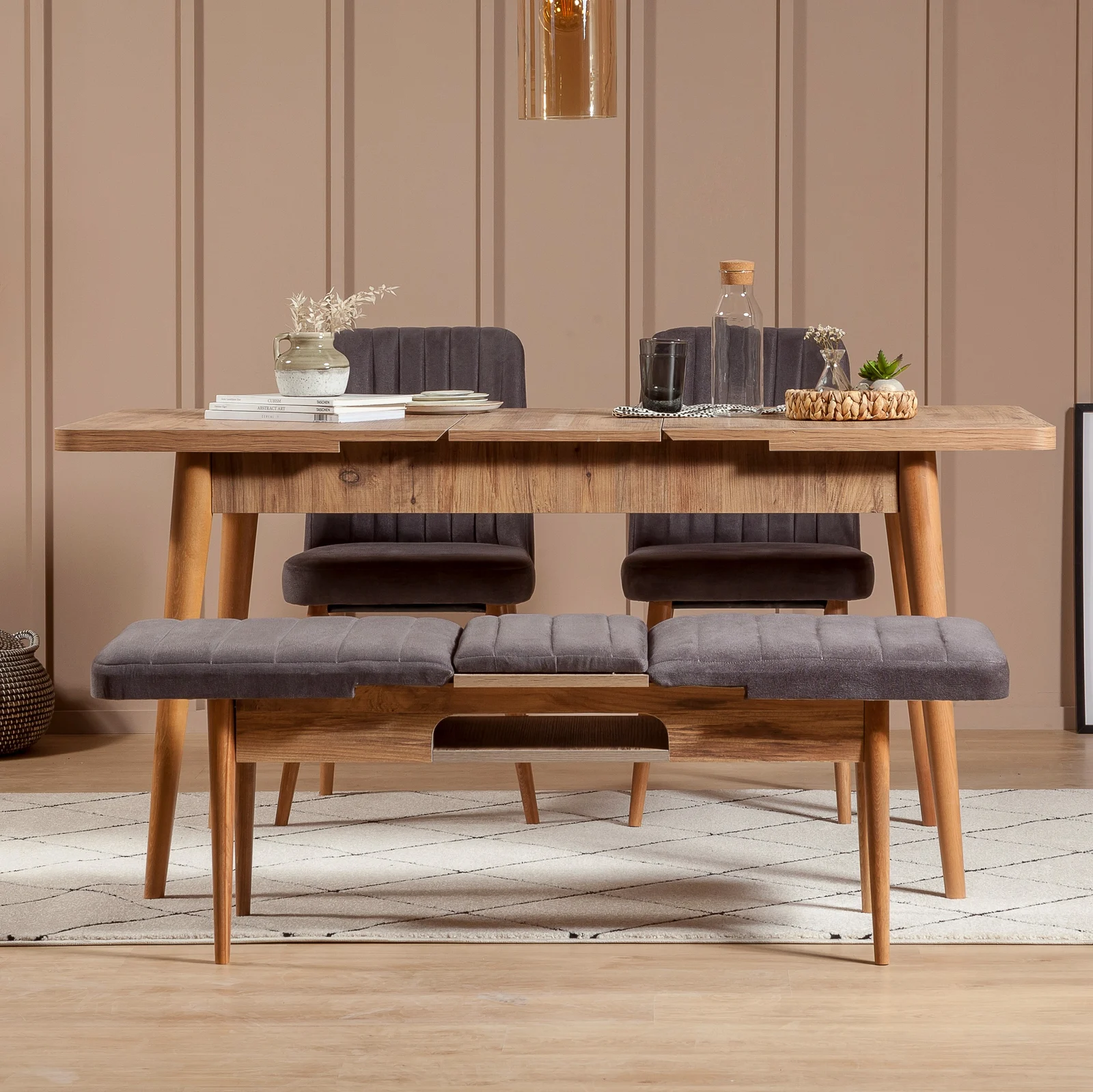 Sembol Açılır Masa Takımı Atlantik Soho Antrasit 70x110 (1 Masa + 1 Bench + 2 Sandalye), görsel 2