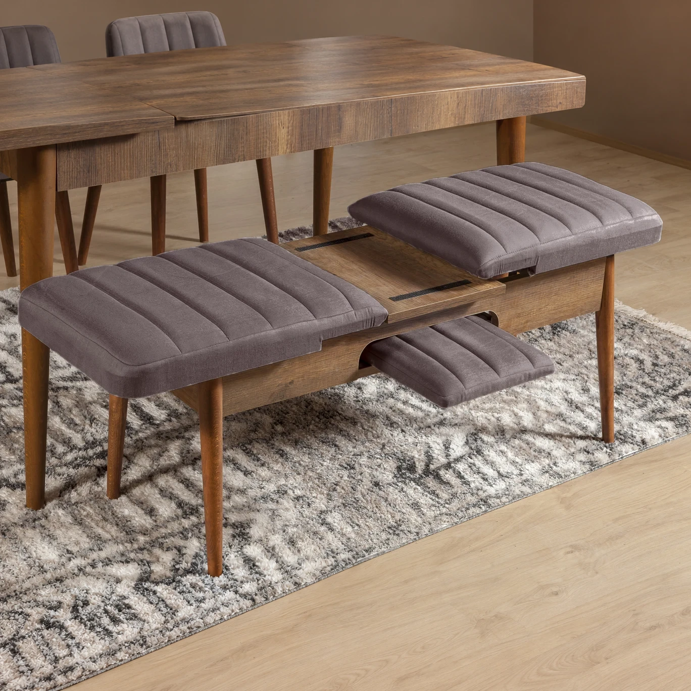 Sembol Açılır Masa Takımı Ceviz Soho Antrasit 70x110 (1 Masa + 1 Bench + 2 Sandalye), görsel 2