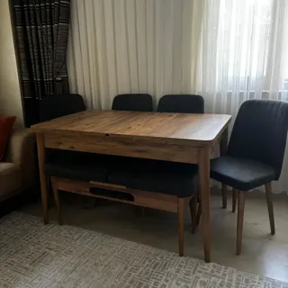 Sembol Açılır Masa Takımı Beyaz Antrasit (1 Masa + 1 Bank + 1 Bench + 2 Sandalye), müşteri fotoğrafı 34
