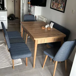 Sembol Açılır Masa Takımı Beyaz Lacivert (1 Masa + 1 Bank + 1 Bench + 2 Sandalye), müşteri fotoğrafı 42