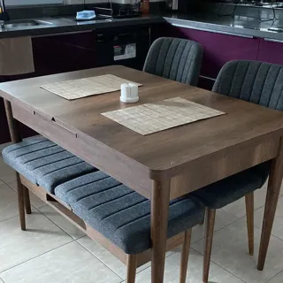 Sembol Açılır Masa Takımı Beyaz Lacivert (1 Masa + 1 Bank + 1 Bench + 2 Sandalye), müşteri fotoğrafı 4