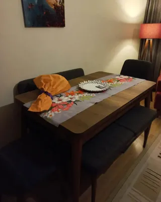 Sembol Açılır Masa Takımı Beyaz Soho Gri (1 Masa + 1 Bank + 1 Bench + 2 Sandalye), müşteri fotoğrafı 30