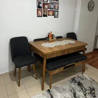 Sembol Açılır Masa Takımı Ceviz Antrasit (1 Masa + 1 Bank + 1 Bench + 2 Sandalye), müşteri fotoğrafı 21