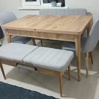 Sembol Açılır Masa Takımı Ceviz Antrasit (1 Masa + 1 Bank + 1 Bench + 2 Sandalye), müşteri fotoğrafı 51