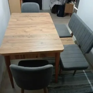 Sembol Açılır Masa Takımı Ceviz Krem (1 Masa + 1 Bank + 1 Bench + 2 Sandalye), müşteri fotoğrafı 11