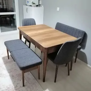 Sembol Açılır Masa Takımı Ceviz Krem (1 Masa + 1 Bank + 1 Bench + 2 Sandalye), müşteri fotoğrafı 27