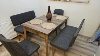 Sembol Açılır Masa Takımı Ceviz Krem (1 Masa + 1 Bank + 1 Bench + 2 Sandalye), müşteri fotoğrafı 22