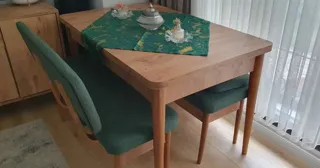 Sembol Açılır Masa Takımı Ceviz Lacivert (1 Masa + 1 Bank + 1 Bench + 2 Sandalye), müşteri fotoğrafı 47