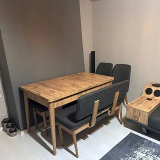Sembol Açılır Masa Takımı Ceviz Krem (1 Masa + 1 Bench + 4 Sandalye), müşteri fotoğrafı 24