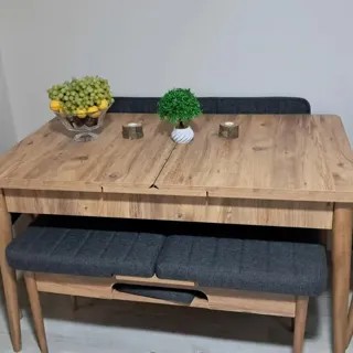 Sembol Açılır Masa Takımı Ceviz Krem (1 Masa + 1 Bench + 4 Sandalye), müşteri fotoğrafı 34