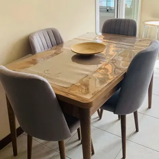 Sembol Açılır Masa Takımı Ceviz Krem (1 Masa + 1 Bench + 4 Sandalye), müşteri fotoğrafı 17