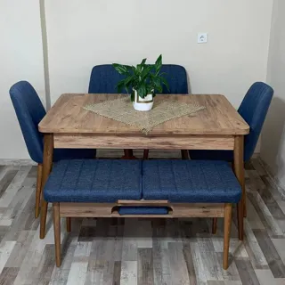 Sembol Açılır Masa Takımı Ceviz Antrasit (1 Masa + 1 Bench + 2 Sandalye), müşteri fotoğrafı 5